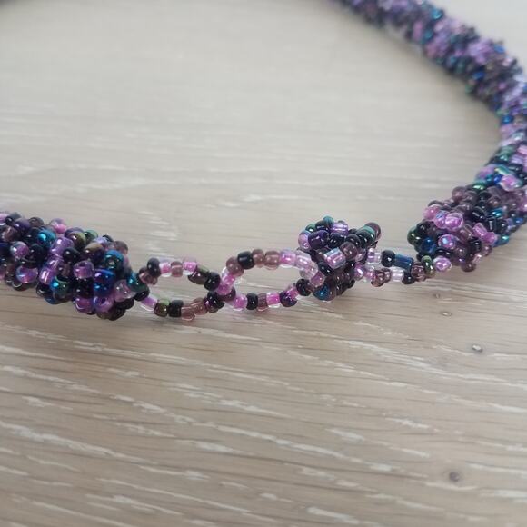 Handmade Beaded Purple Chunky Statement Necklace - Picture 3 of 6